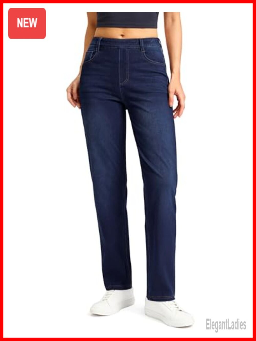 Stretchy Pull On High Waisted Straight Leg Jeans - Women's Size 28
